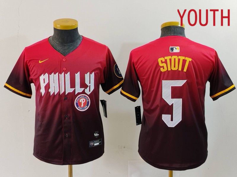 Youth Philadelphia Phillies 5 Stott Red City Edition 2024 Nike MLB Jersey style 5